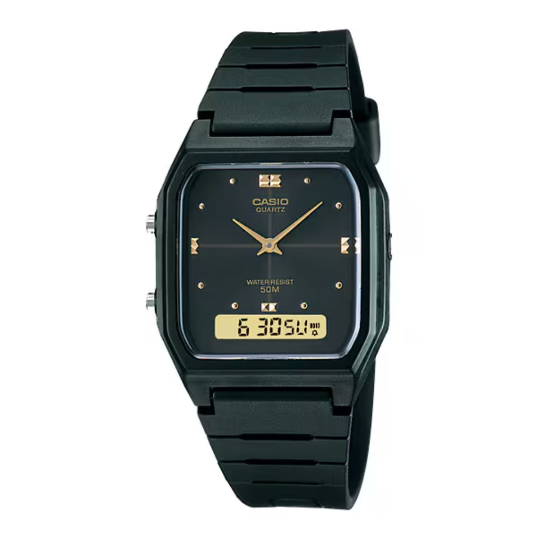 Casio Unisex Analog-Digital Black Dial Watch, AW48HE-1A