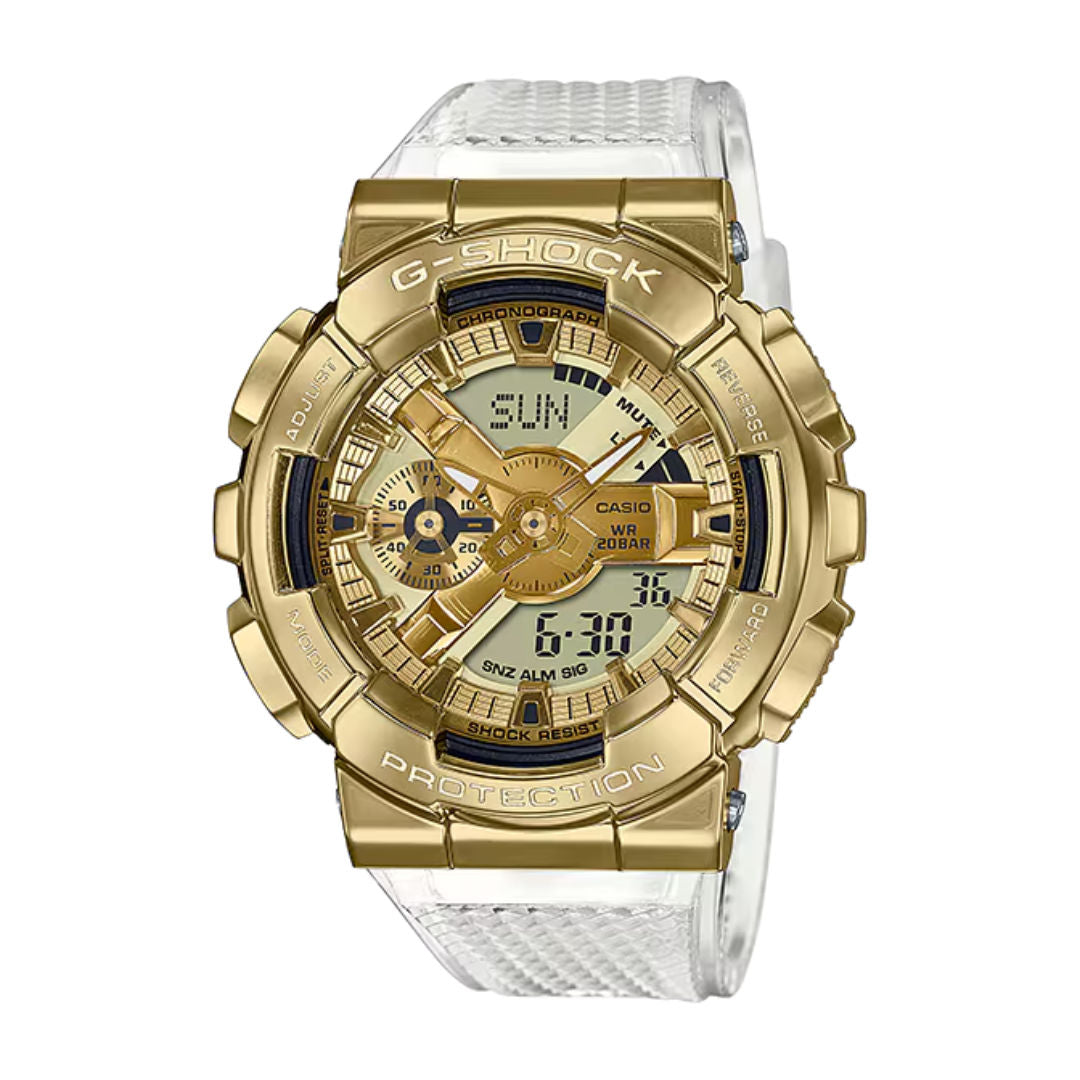 Casio G-SHOCK Metal Covered Analog-Digital Watch with Gold Bezel, GM-110SG-9A
