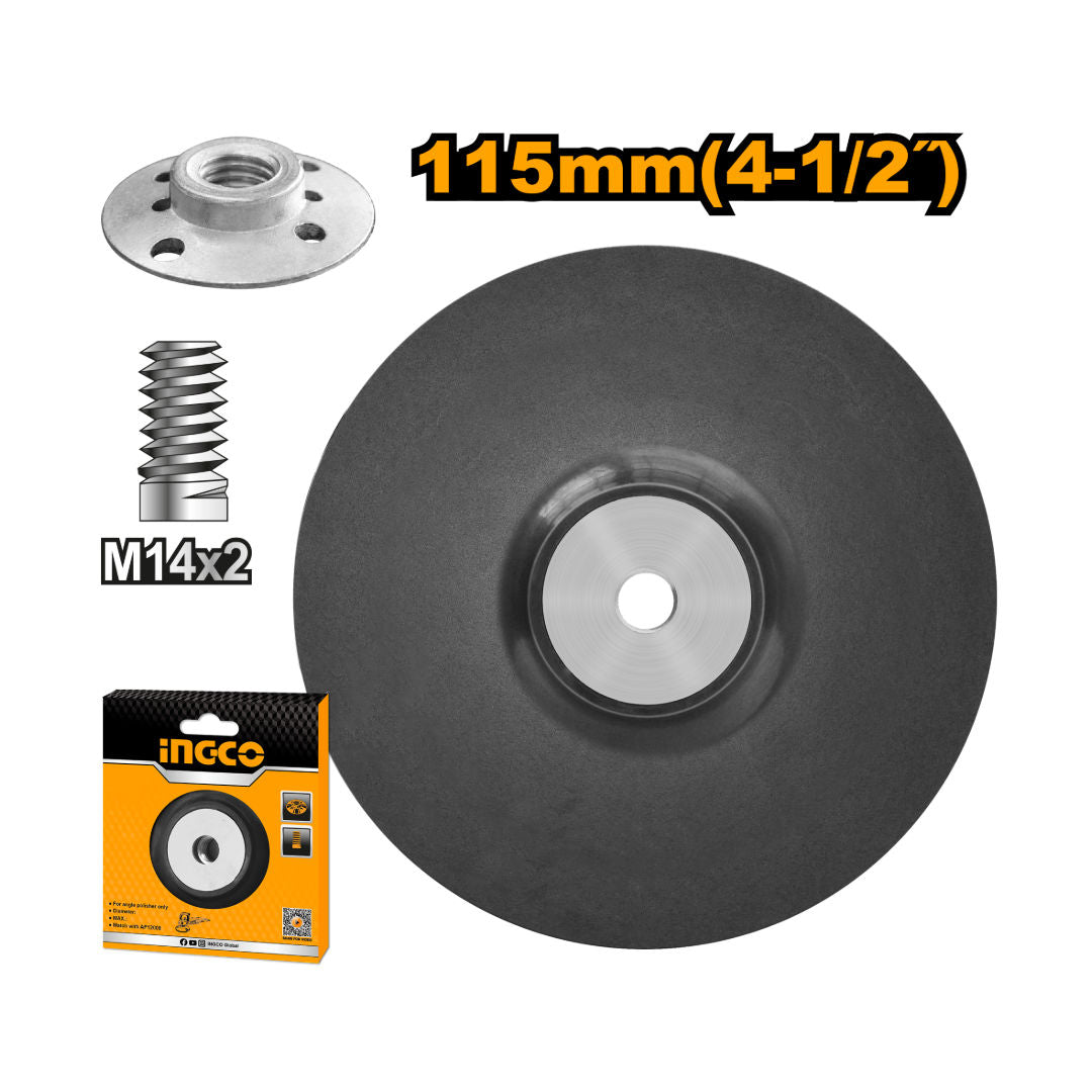 INGCO Polishing Pad With Flange, 115mm, Rubber Material, M14x2 Nut, For Wool Bonnet