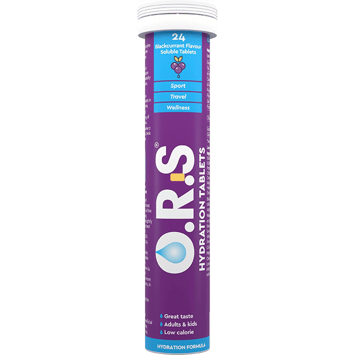 O.R.S Hydration Tablets With Electrolytes, Vegan, Gluten And Lactose Free Formula - Black Currant Flavour 24'S