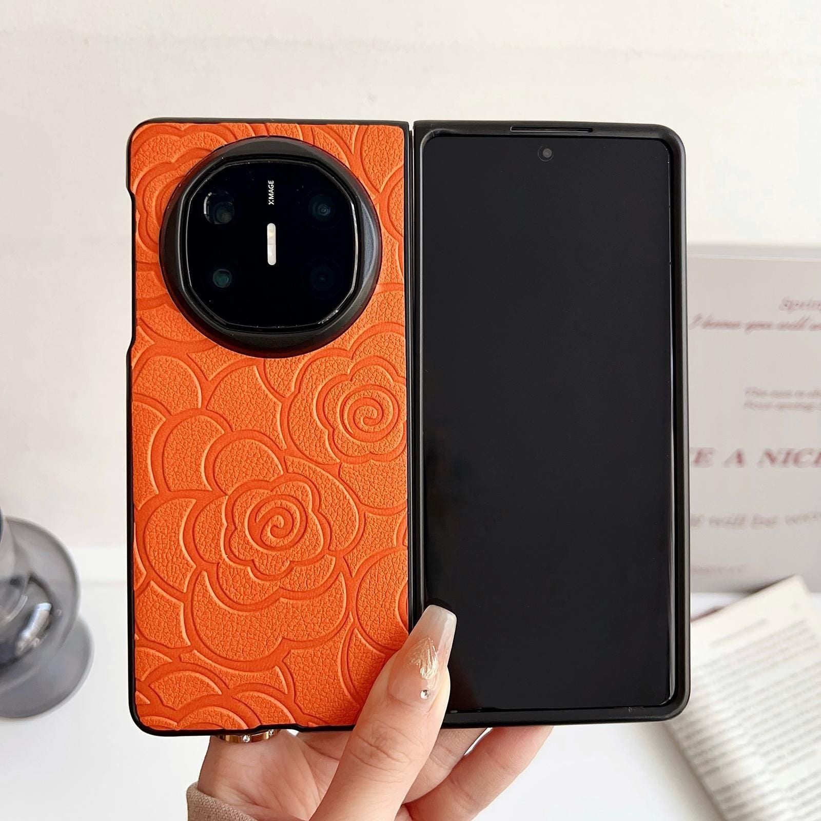 Camellia Pattern PU Case For Huawei Mate X6