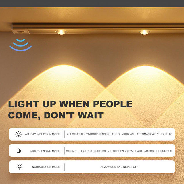 60/80/100CM Ultra Thin Nightlight Lamp - PIR Motion Sensor LED Cabinet Lighting, USB Rechargeable for Kitchen & Cabinets