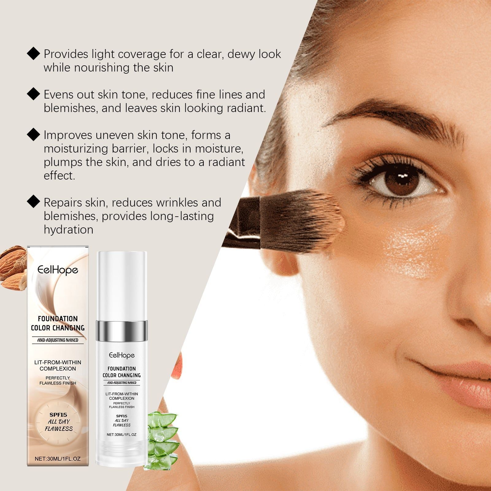 Concealer and Moisturizer, Long-Lasting Hydrating Foundation, Flawless Skin ,30ml
