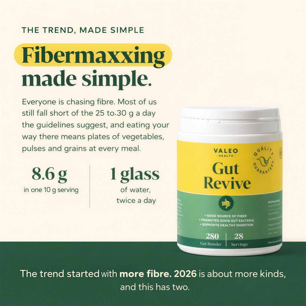 Valeo Gut Revive Powder - Psyllium Husk, Prebiotics & Probiotics - 280g