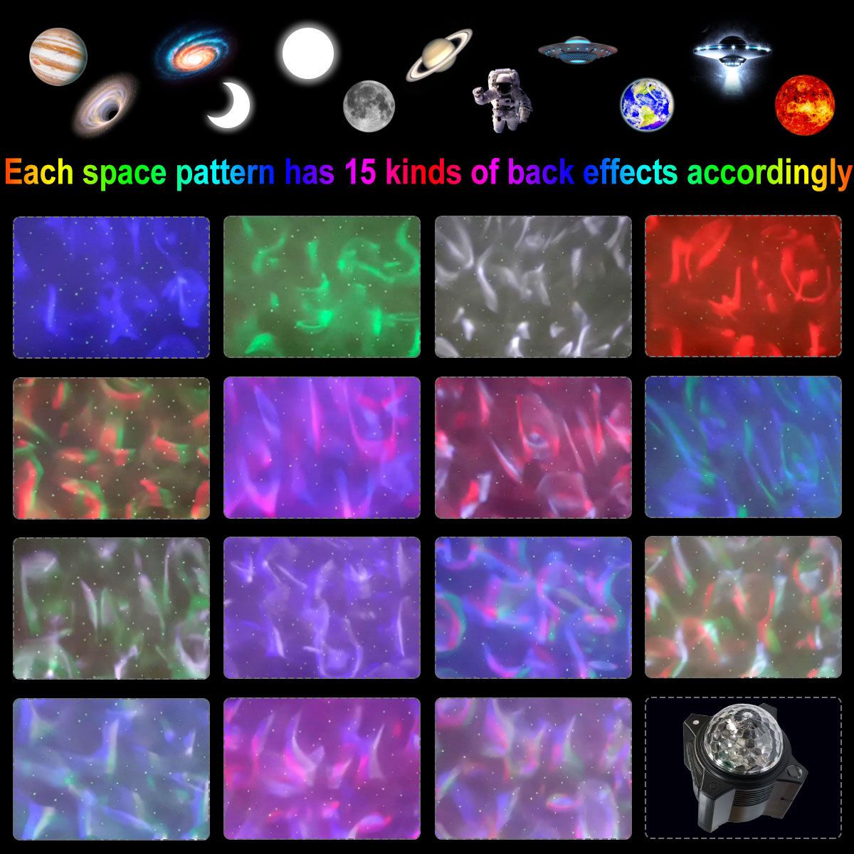 Galaxy Star Projector Lamp LED Music Night Light With 15 Space Patterns Home Decor
