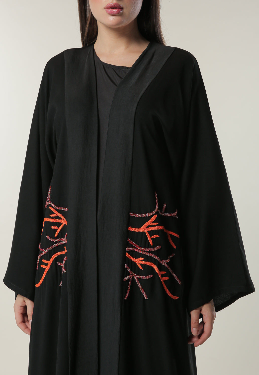 MOiSTREET Black Abaya with Abstract Beads and Thread Handwork