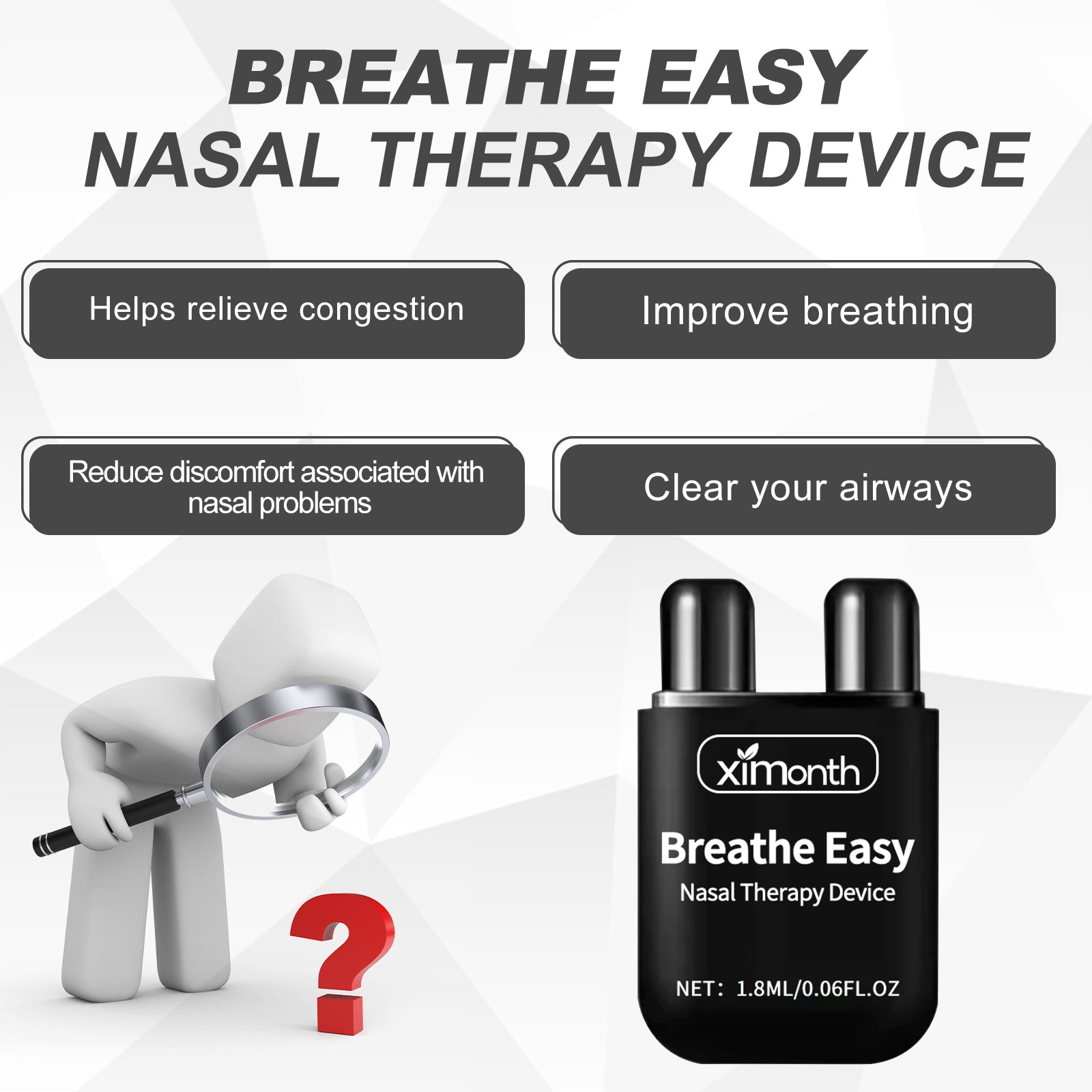 Breathe Easy Nasal Therapy Device, Natural Body Care, Relieve Congestion ,1.8ml