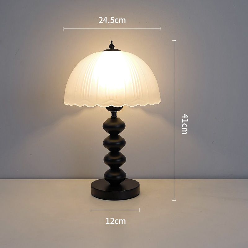 French Vintage Bedside Table Lamp with Black Pleated Shade