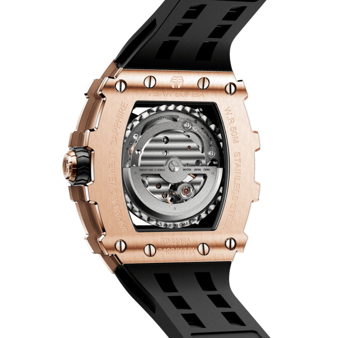 TSAR Bomba Men's Elemental Chronograph Rose Gold Case Black Silicon Watch