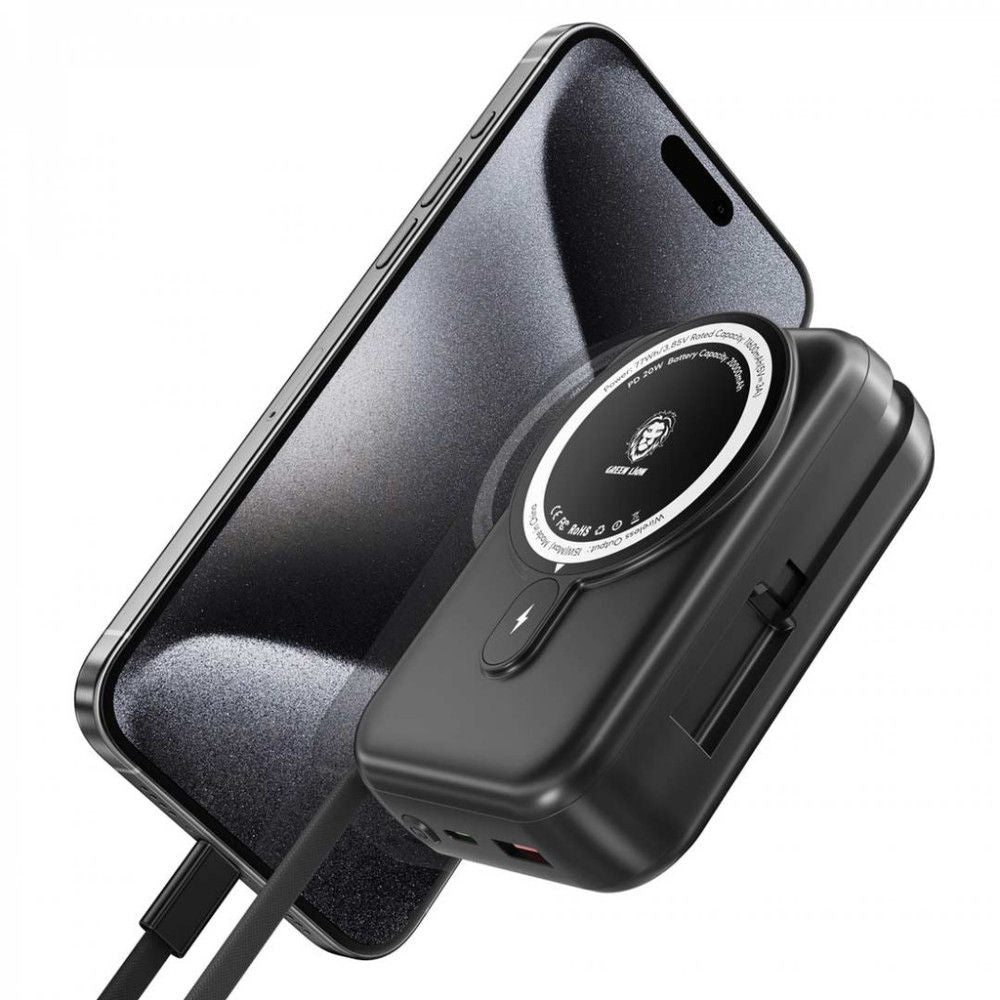 Green Lion Monaco MagSafe Power Bank 20000mAh with Wireless Charging & USB-C Fast Charging, Black