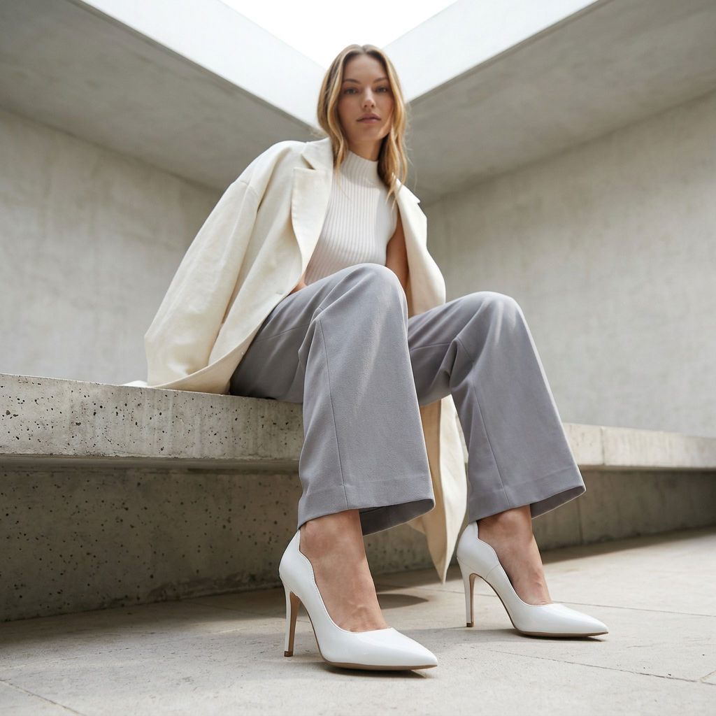 KOAN Onde Piane White Curved-Topline Stiletto Pump