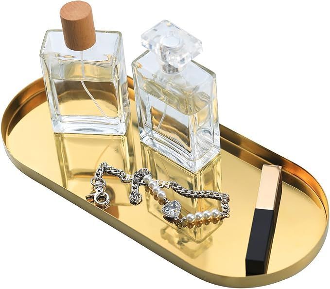 Golden Storage Tray Home Decorative Plate for Jewelry Candle Cosmetic Food