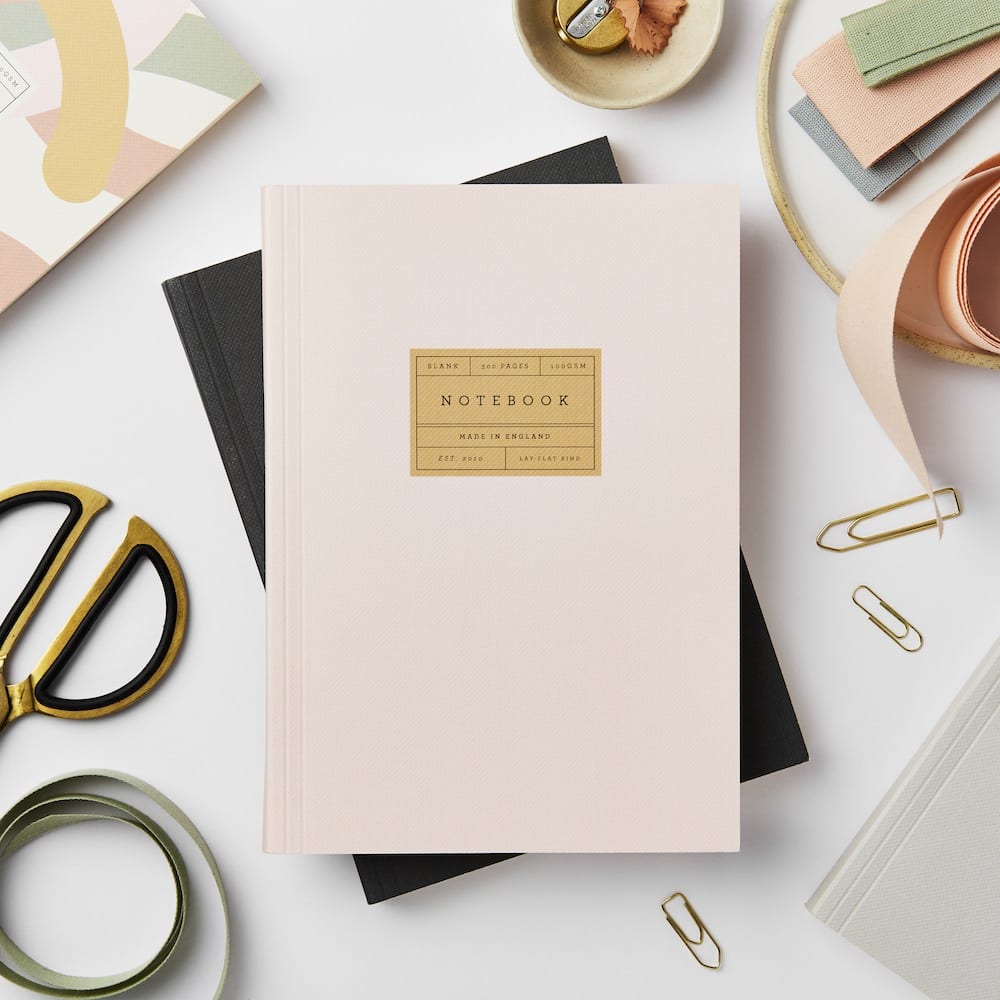 Katie Leamon Lay Flat Notebook in Rose & Forest black with Black Pencil Set