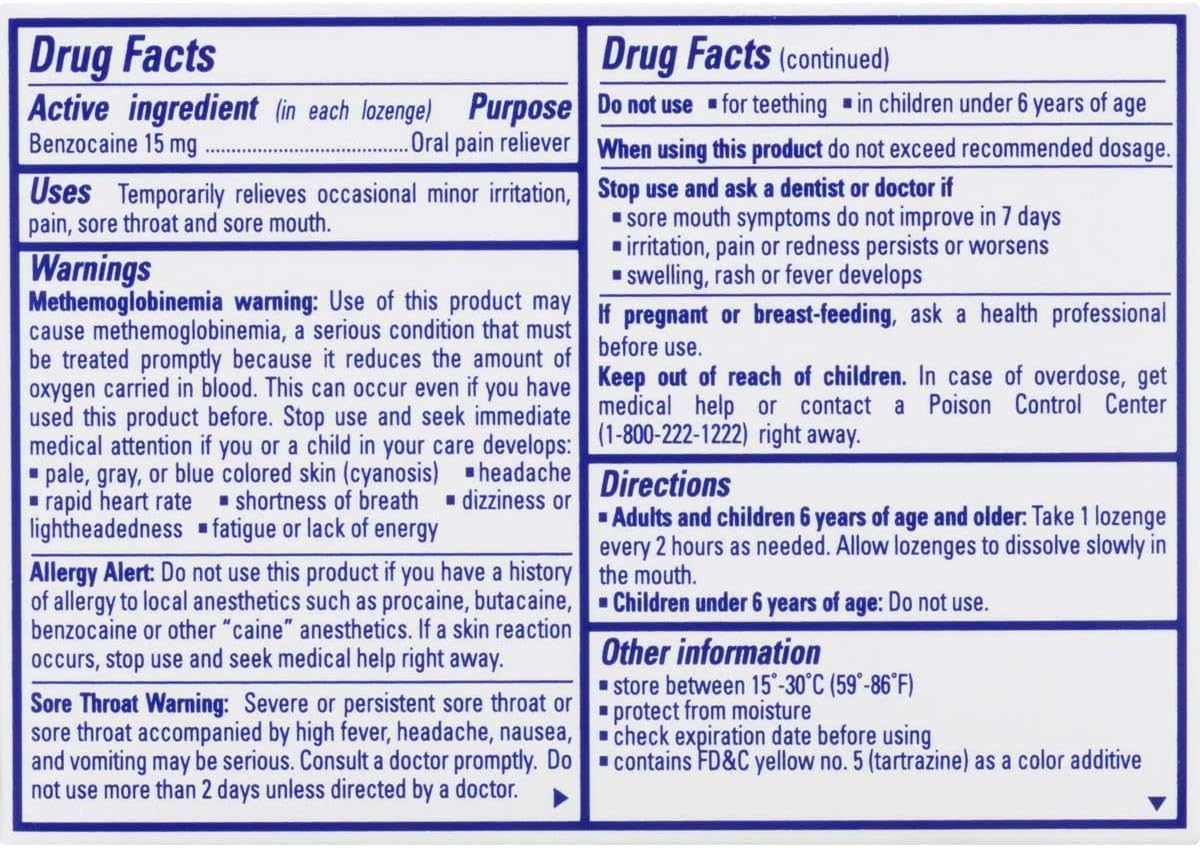 Chloraseptic Warming Sore throat Honey Lemon 18 Lozengers