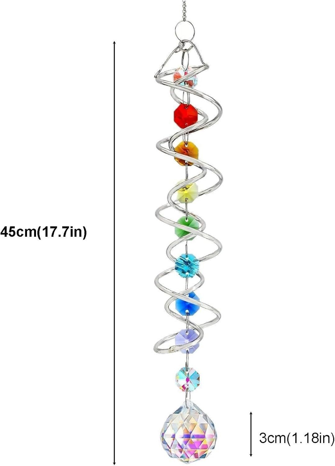 Suncatcher Wind Spinner Gazing Ball Spiral Tail Crystal Sun Catchers with Seven Chakra Beads