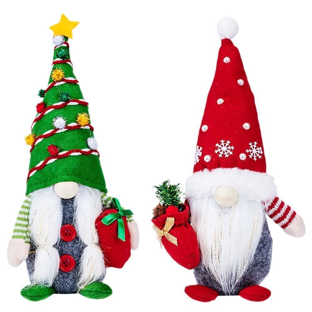 2pc Christmas Gnomes Plush Decorations Xmas Tabletop Elf Ornaments Holiday Home Decor