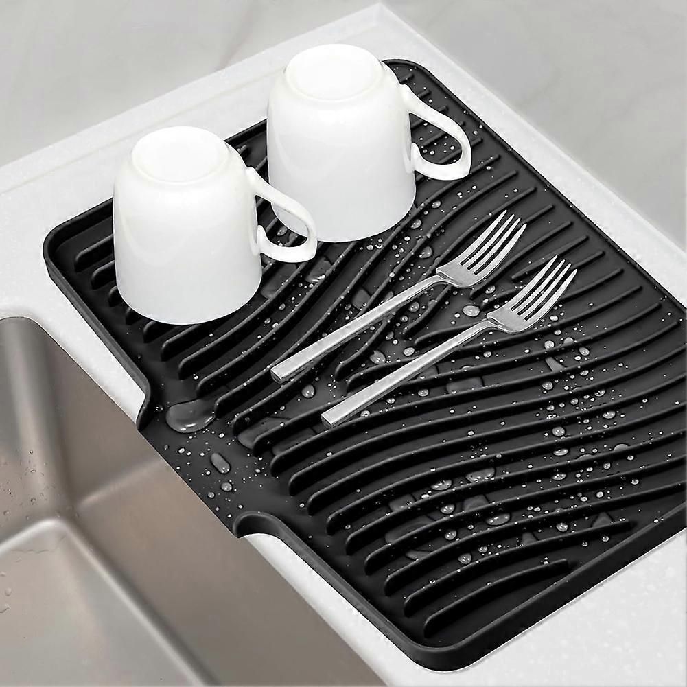 Silicone Dish Drying Mat for Kitchen Counter, Dish Drying Pad, Non-Slip Drain Pad with Built-in Drain Drying Mat
