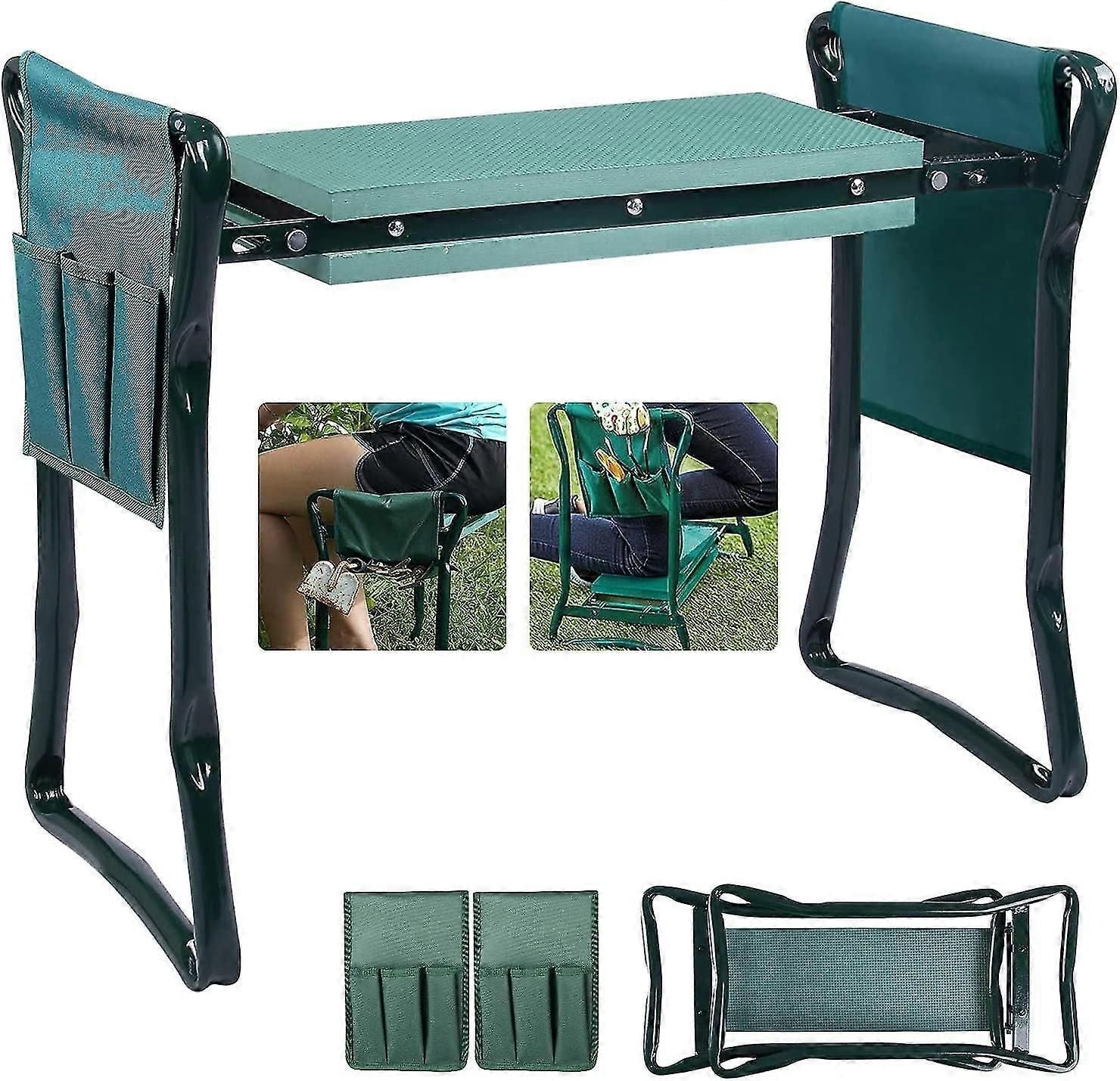 Foldable Stools, Garden Kneeler Seat Bench With 2 Tool Bags And Thickened Eva Foam Pad, Support Up To 150kg, 60x27x49cm zxin