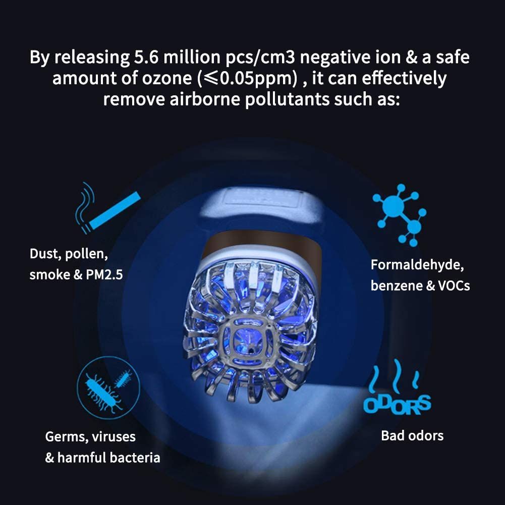 Car Air Purifier Ionizer Anti-Microbial Deodorizer Air Freshener With Dual USB Charger