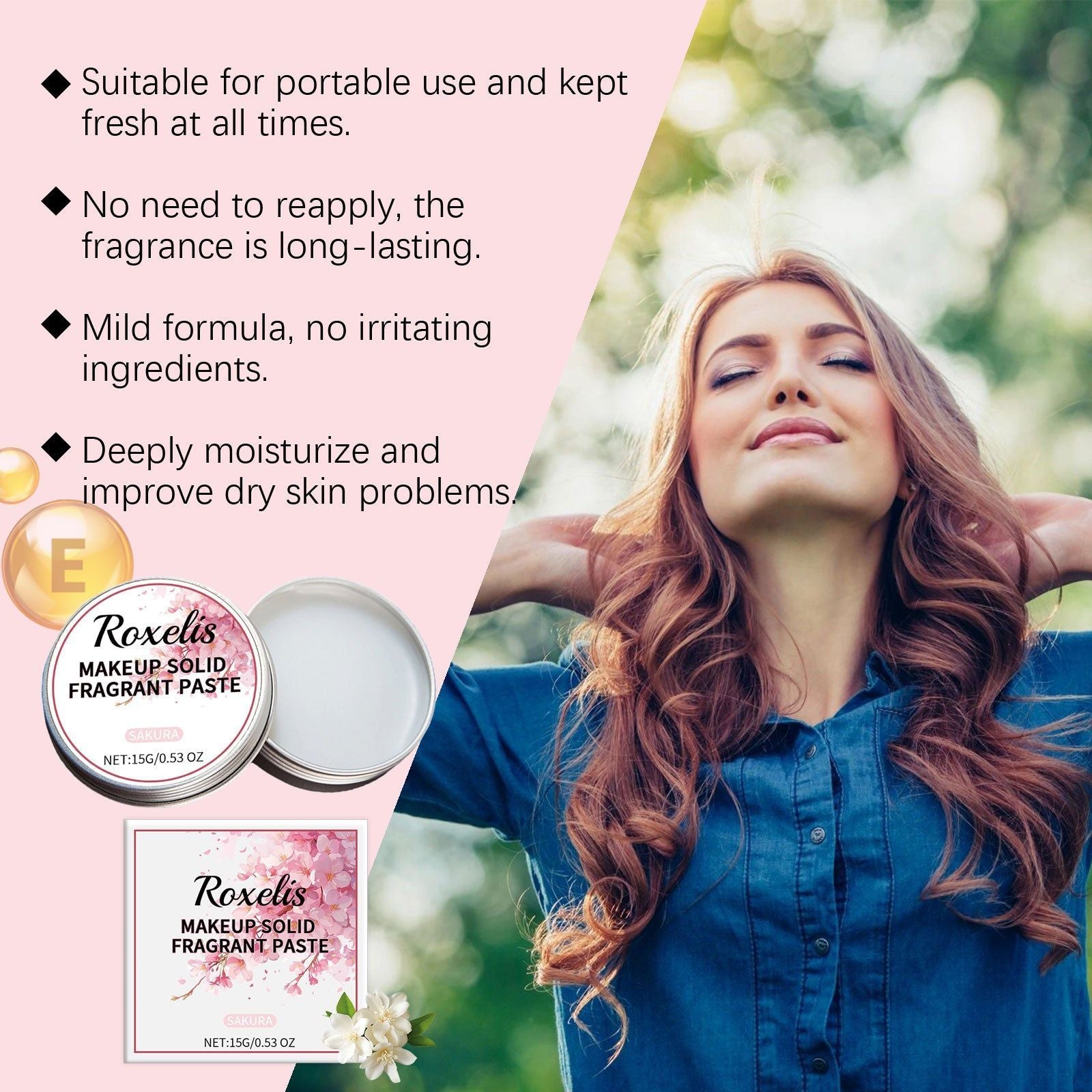 Cherry Blossom Balm, Long-Lasting Light Fragrance, Moisturizing, Non-Sticky ,15g