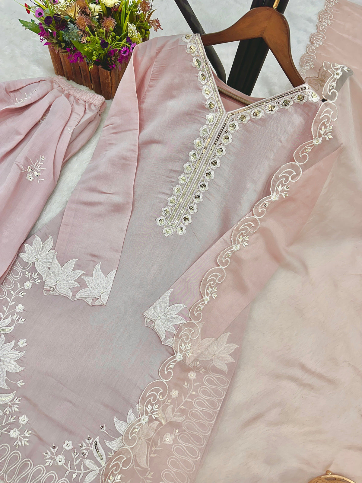Fab Zone Beautiful Suit With Embroidery Thread And Sequence Work