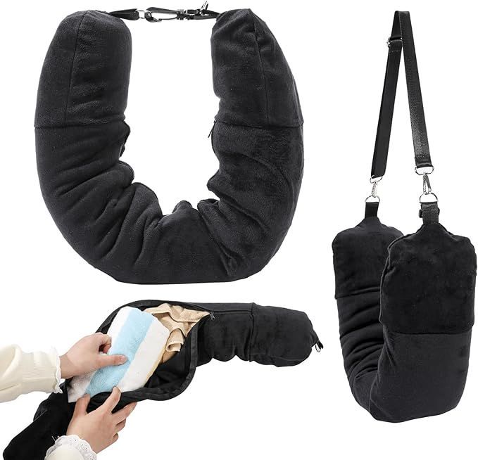 Stuffable Travel Pillow for Extra Luggage Velvet Travel Neck Pillow Storage Bag