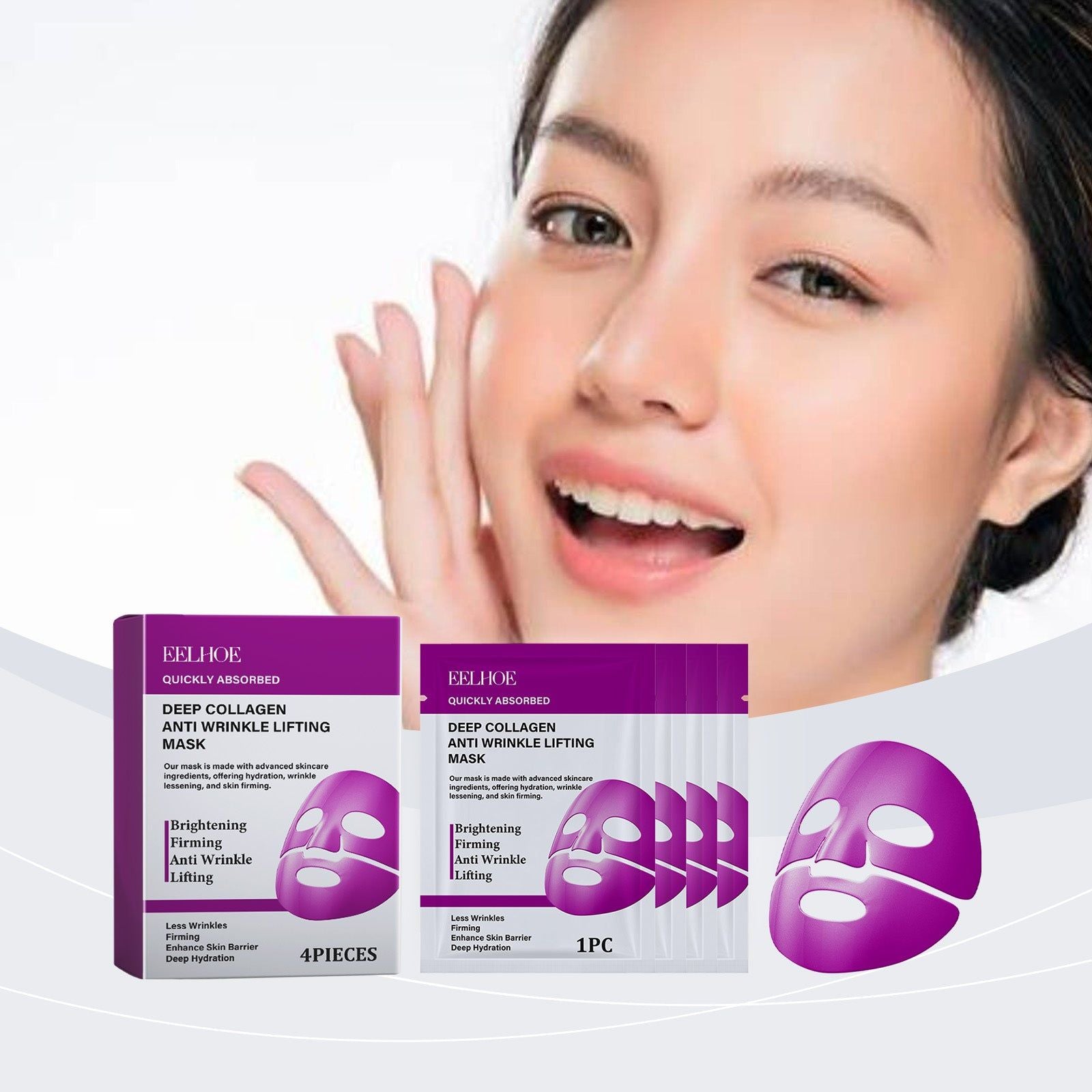 Collagen Facial Care Mask, Hydrating, Anti-Aging, Moisturizing, Youthful Skin ,4pieces