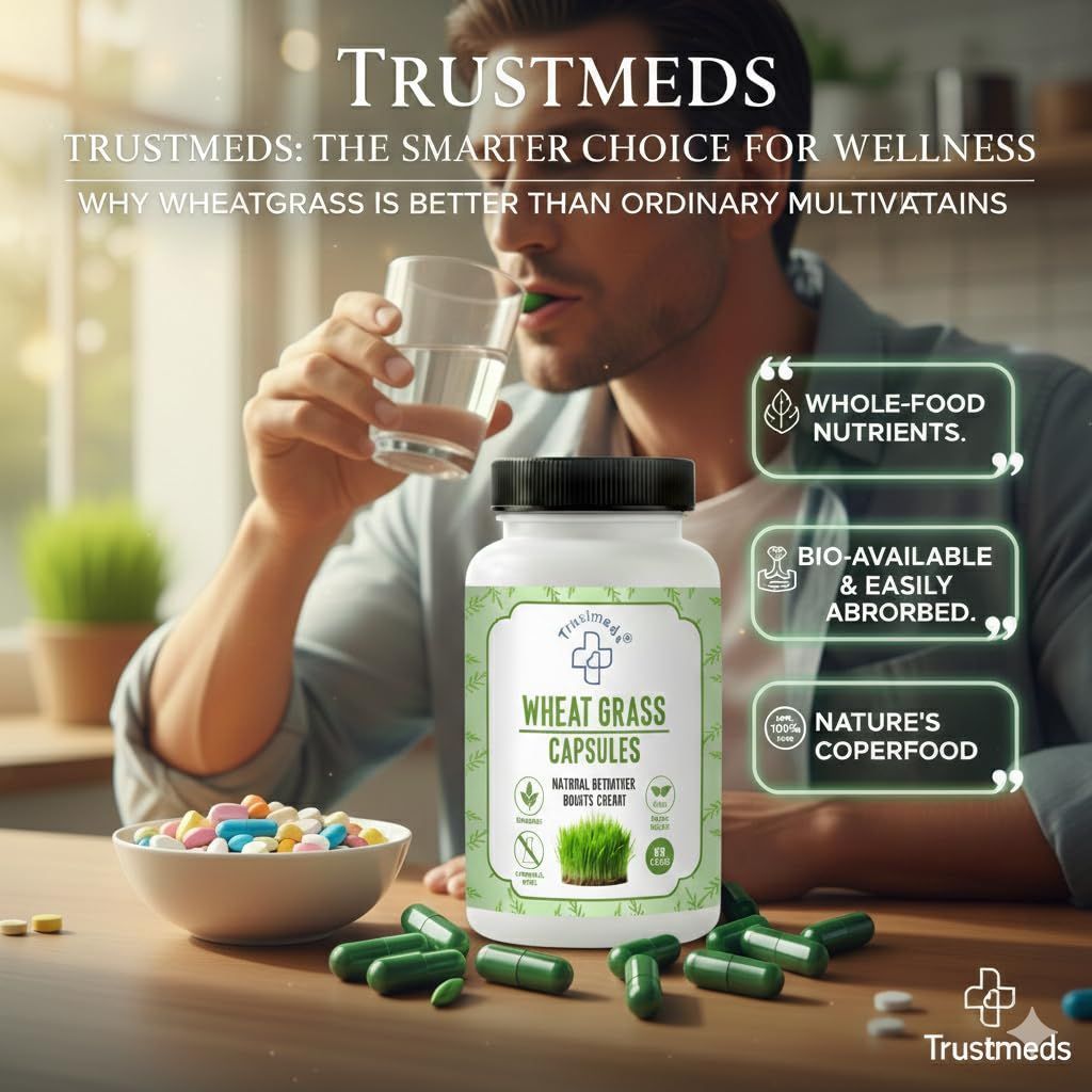 Trustmeds Wheat Grass Capsules for Digestion Energy & Stamina