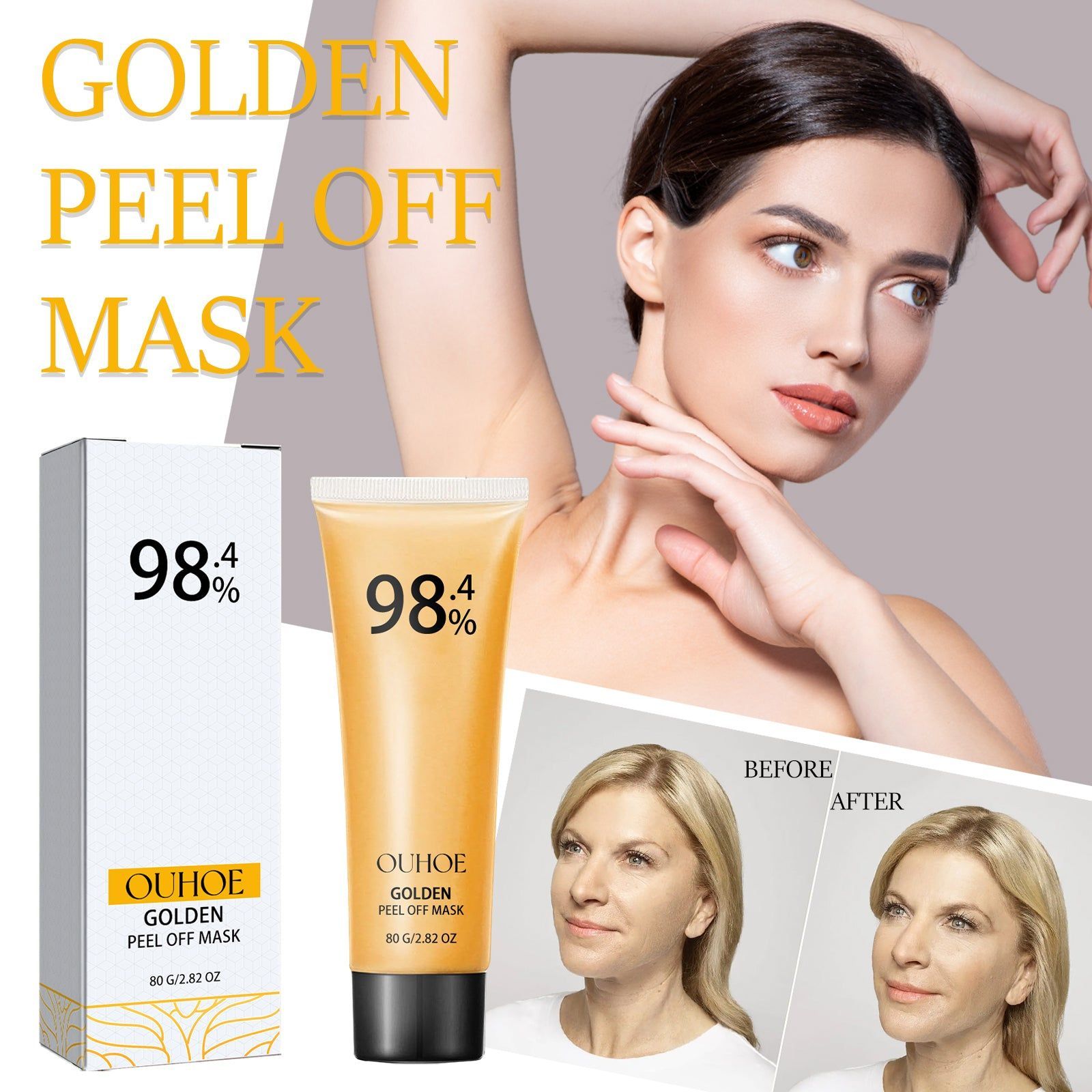 24K Gold Peel Mask for Clear Skin, Blackhead Removal, Anti-Aging, Deep Clean ,80g