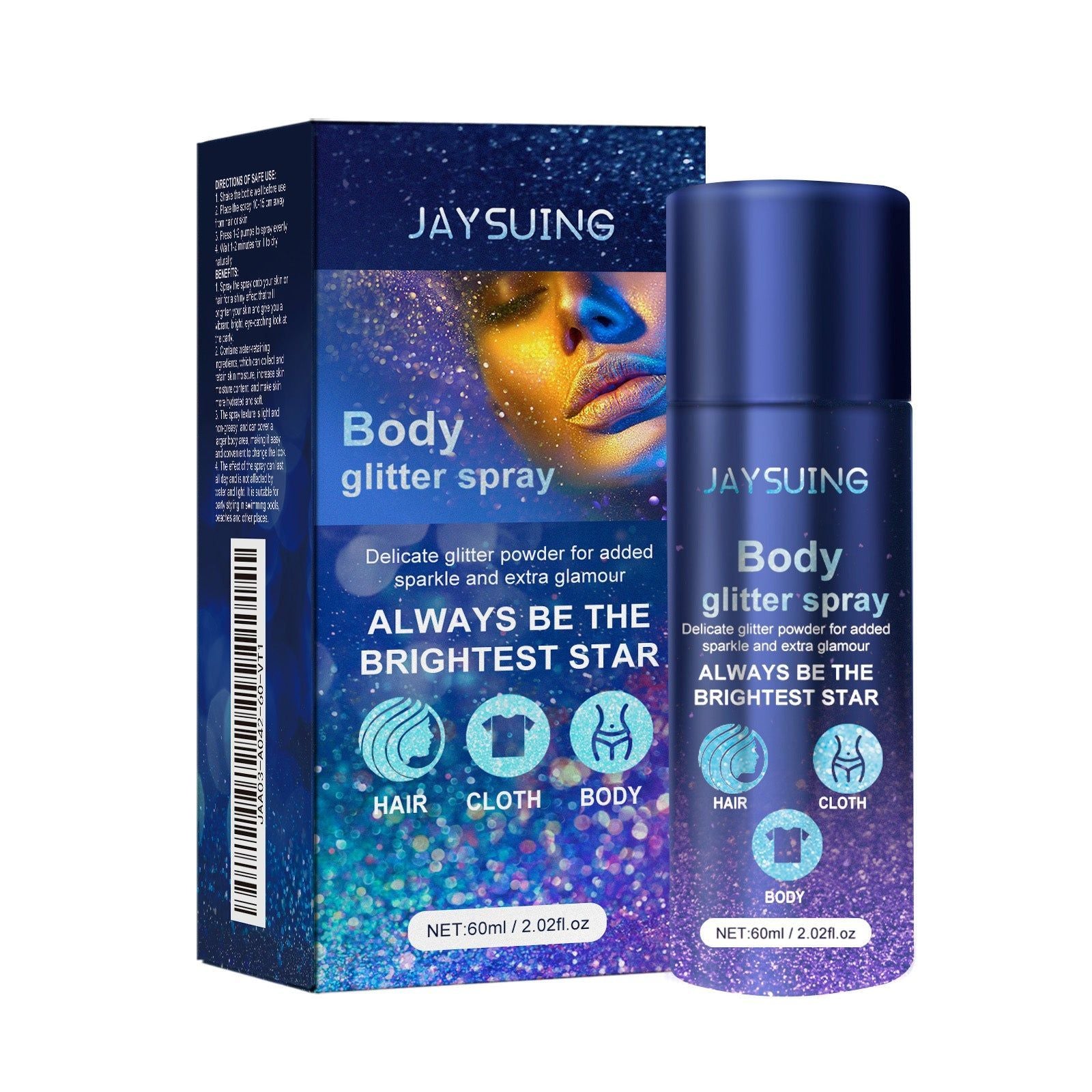 Body Shine Glitter Spray, Party Glow Highlighter, Vibrant Skin & Hair ,60ml