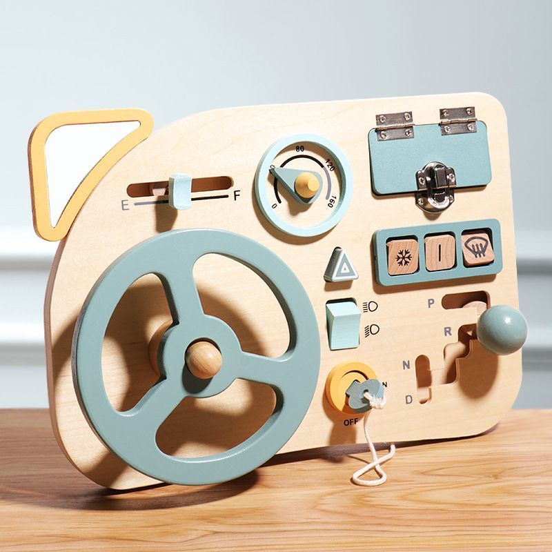 Car Steering Wheel Toys Simulated Driving Toys Kids Toys Car Handle Educational Wooden Dashboard