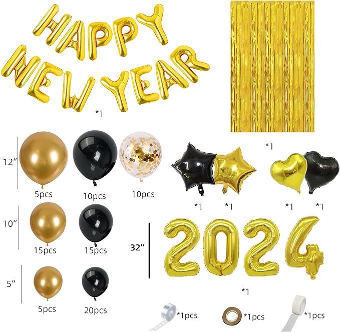 New Year Balloons Set Foil Balloons Party Celebration Decoration Supplies Set