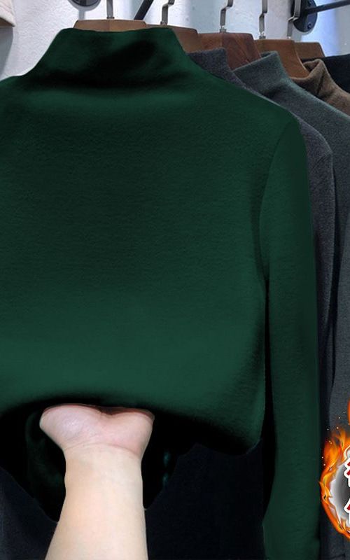 Double Sided German Velvet Warm Half High Neck Long Sleeve T-Shirt