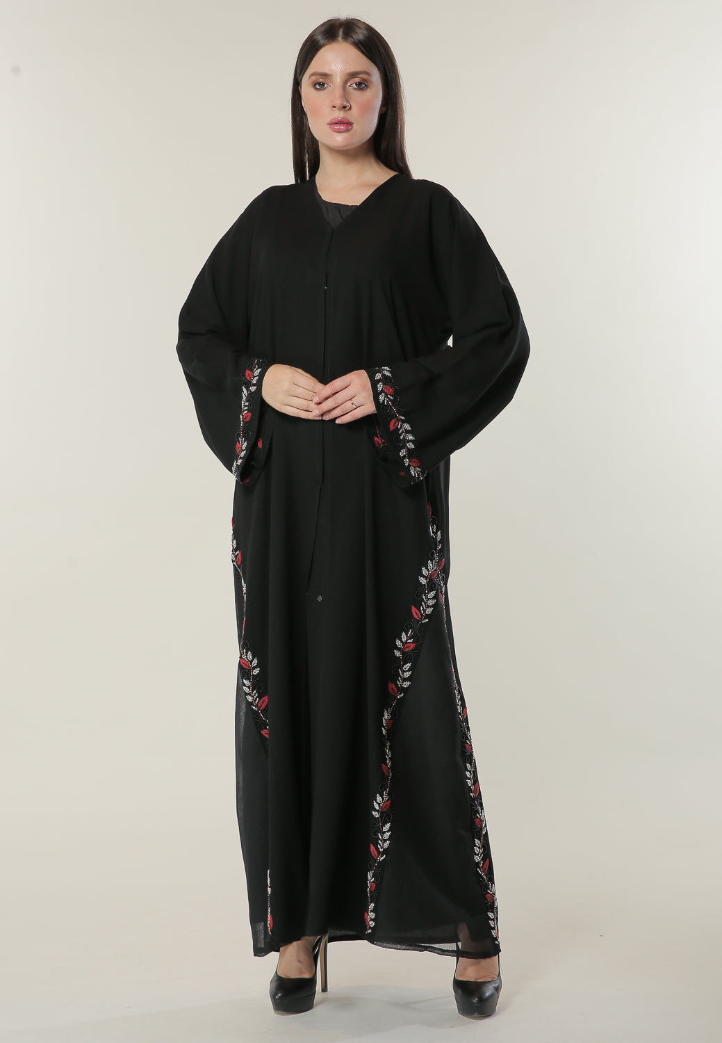 MOiSTREET Black Abaya with Beautifully hand embellished threadwork and beadwork