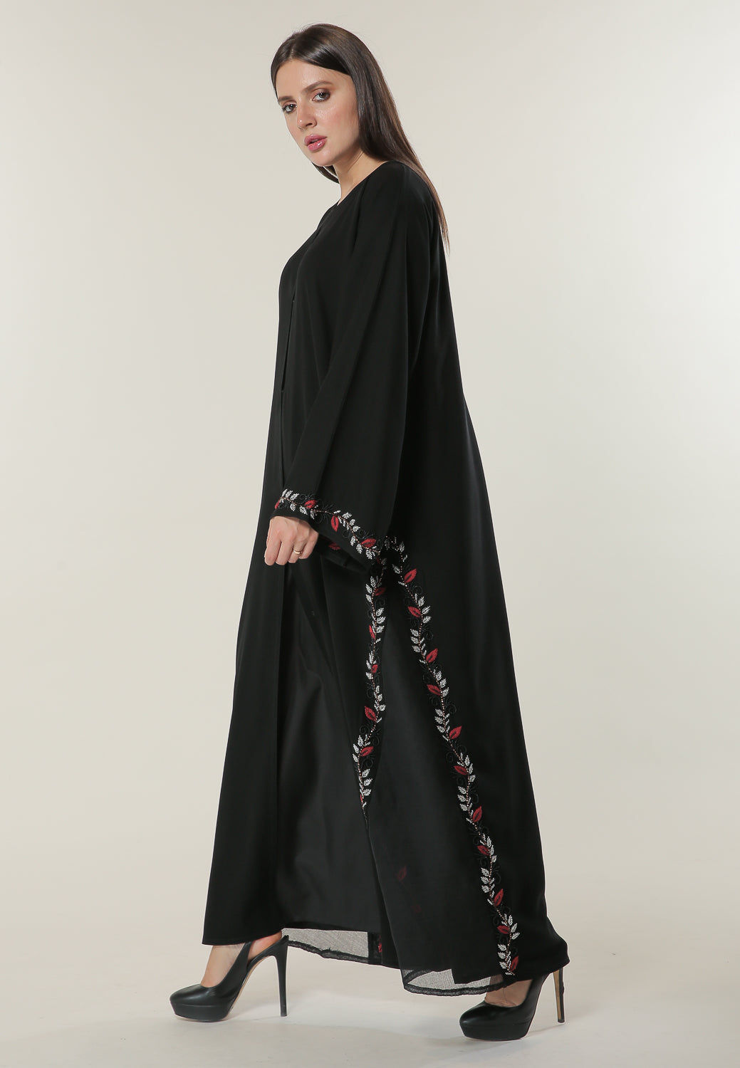 MOiSTREET Black Abaya with Beautifully hand embellished threadwork and beadwork