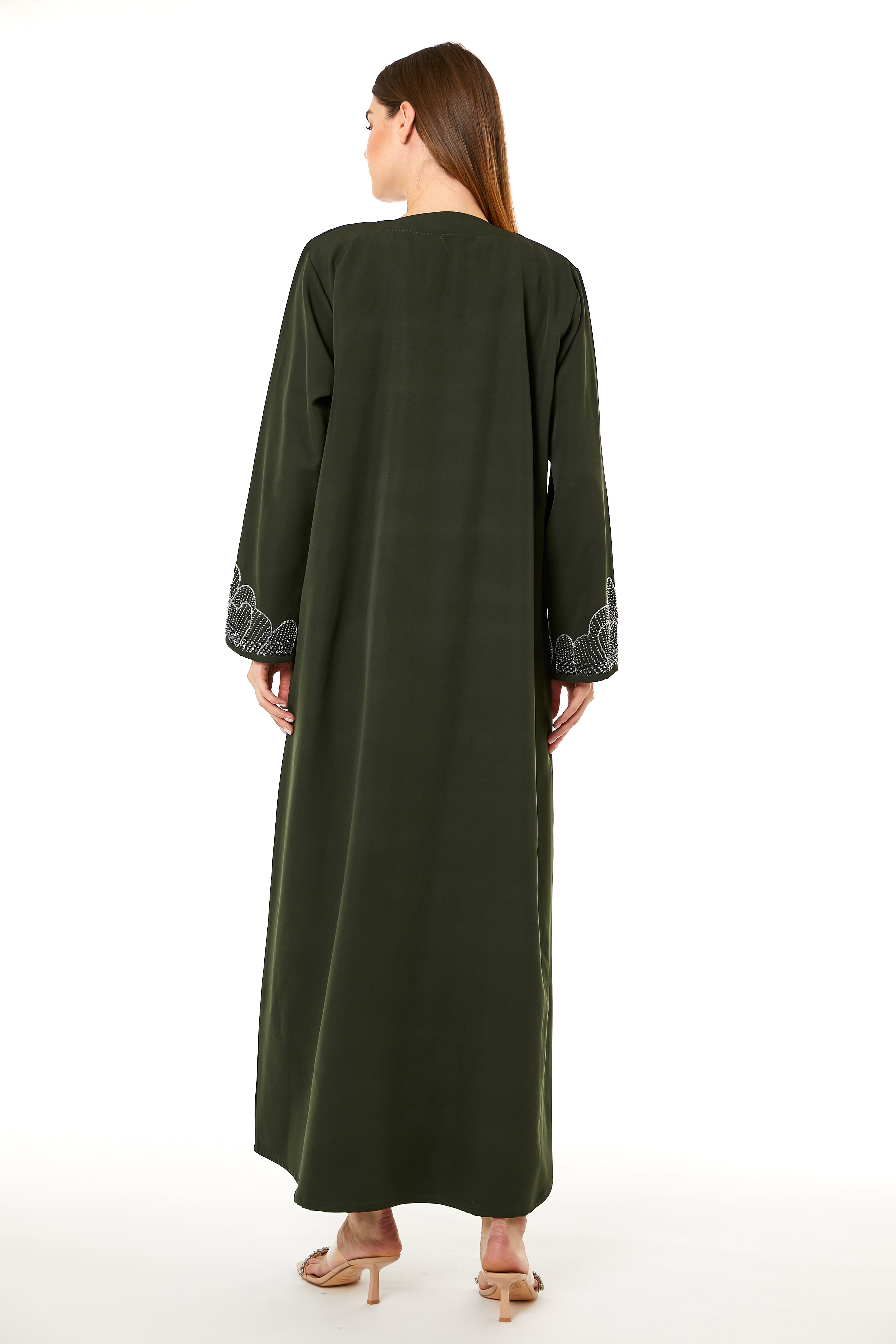 MOiSTREET Dark Green Korean Nida Hand Embellished Abaya