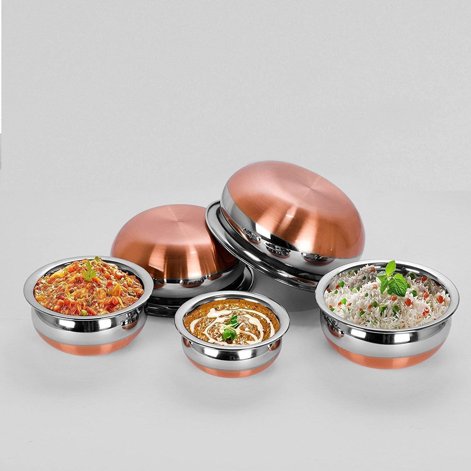 Steel Handi Set of 6 with Copper Bottom and Serving Spoon