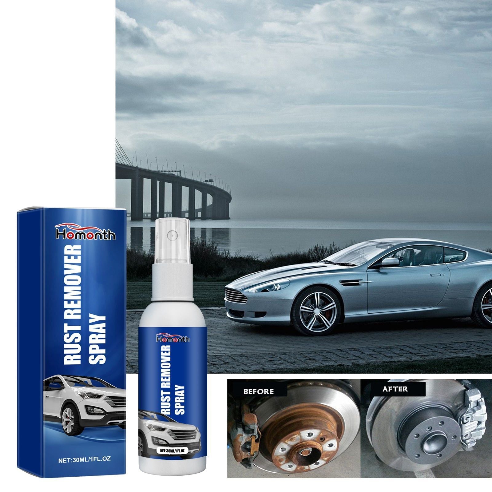 Automobile Rust Removal Spray, Fast Car Wheel Rust Remover, Paint & Decontamination ,30ml