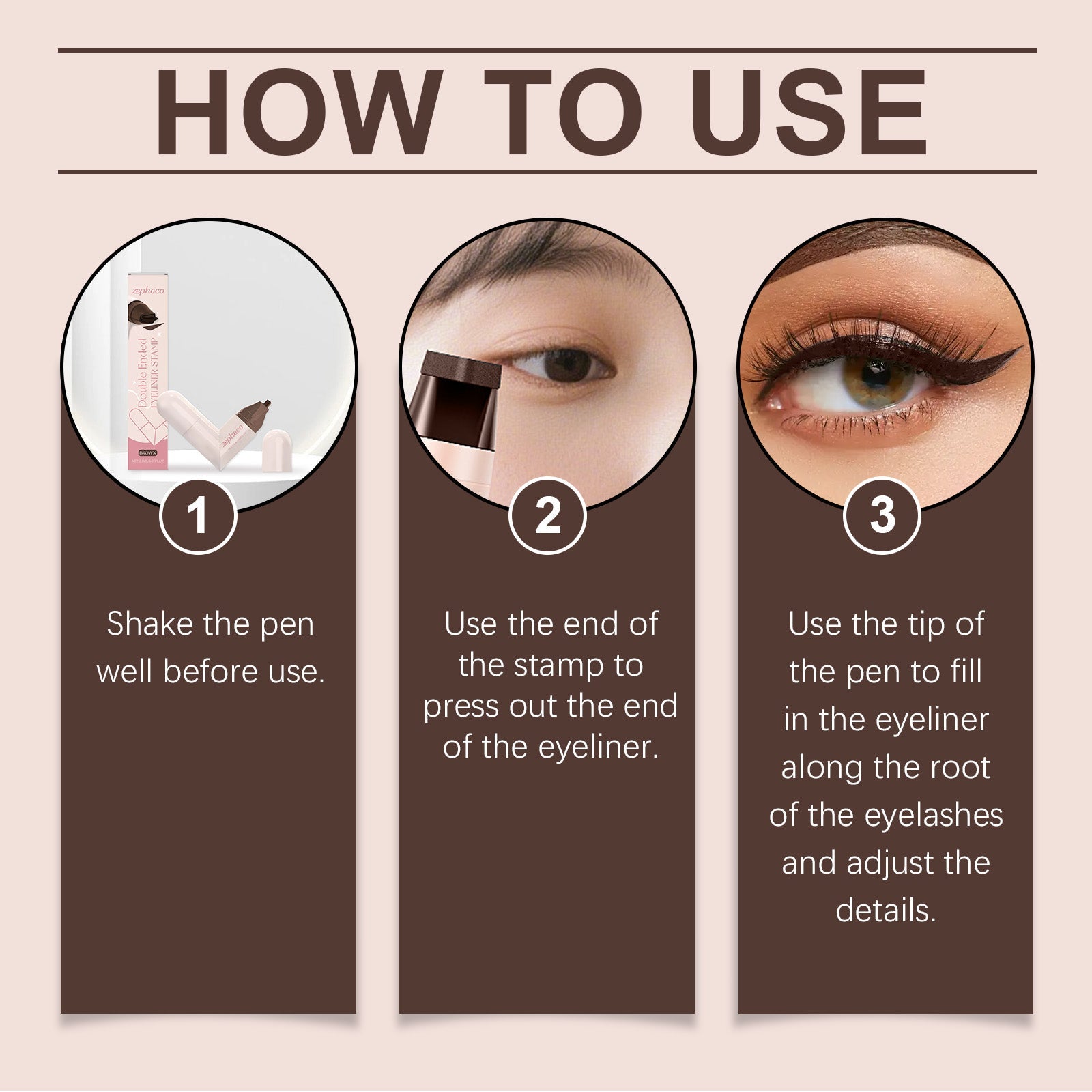 Brown Waterproof Double-Ended Eyeliner Pen, Easy Eye Makeup, Smudge-Proof, Portable ,2.1ml