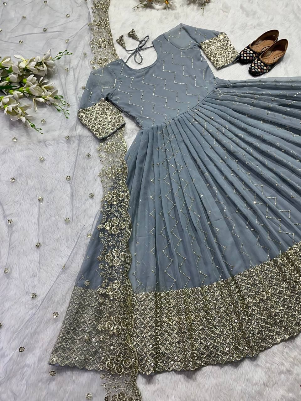 Fab Zone Party Wear Designer Gown And Beautiful Dupatta