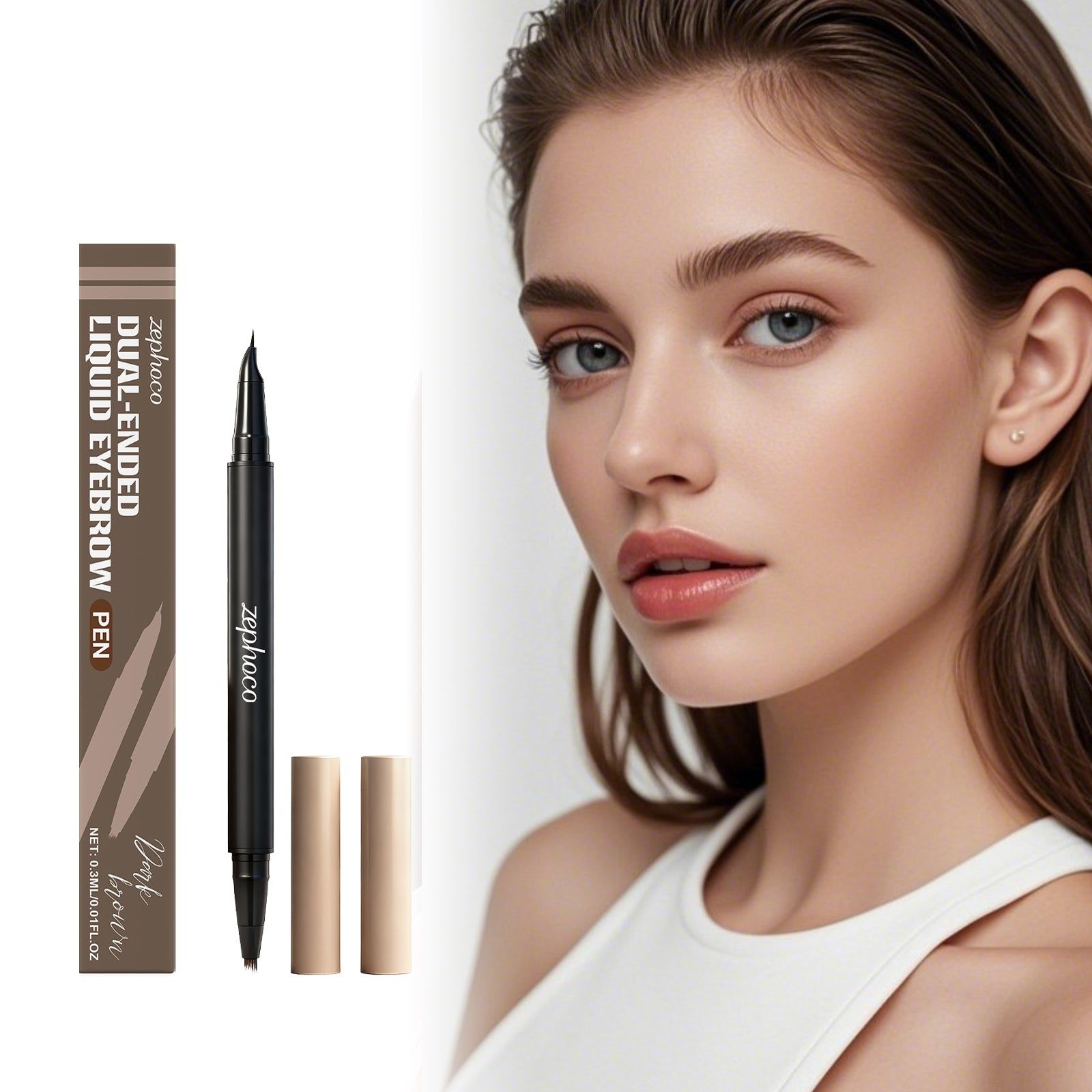 Dark Brown Two-In-One Eyebrow Pencil for Perfect Eyebrow Modification, Long-Lasting, Easy to Use ,0.3ml