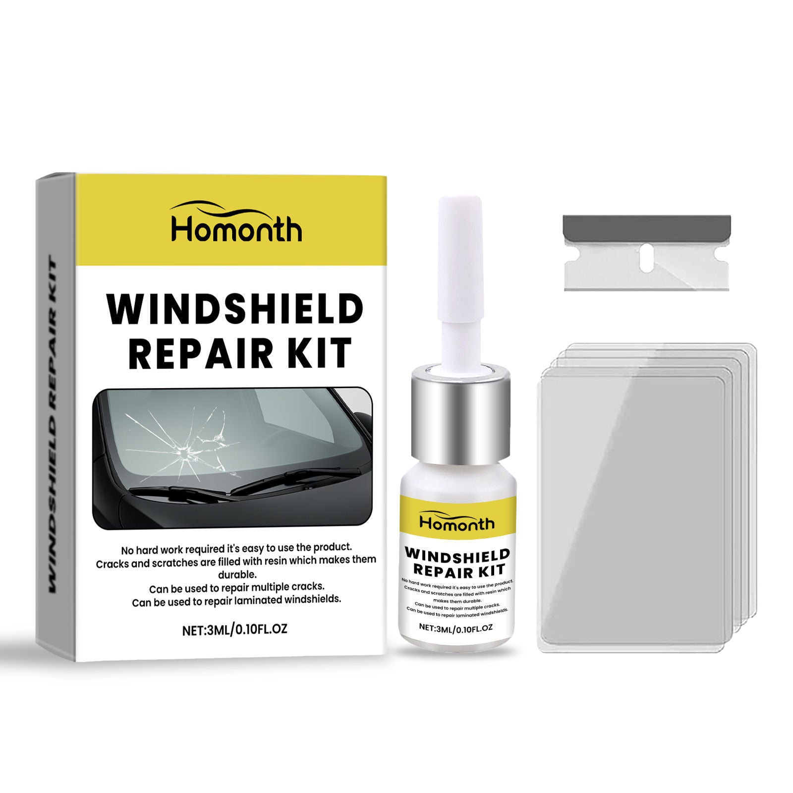 Car Care Kit, Windshield Crack Repair, Clear View, Easy DIY Fix ,1set