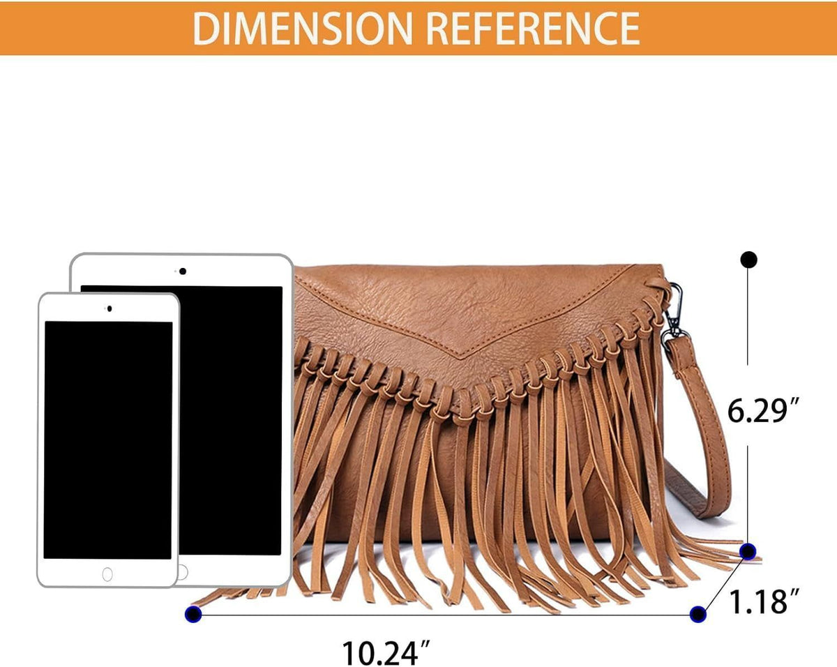 Women Vintage Fringe Crossbody Bag PU Leather Hobo Bag Shoulder Bag
