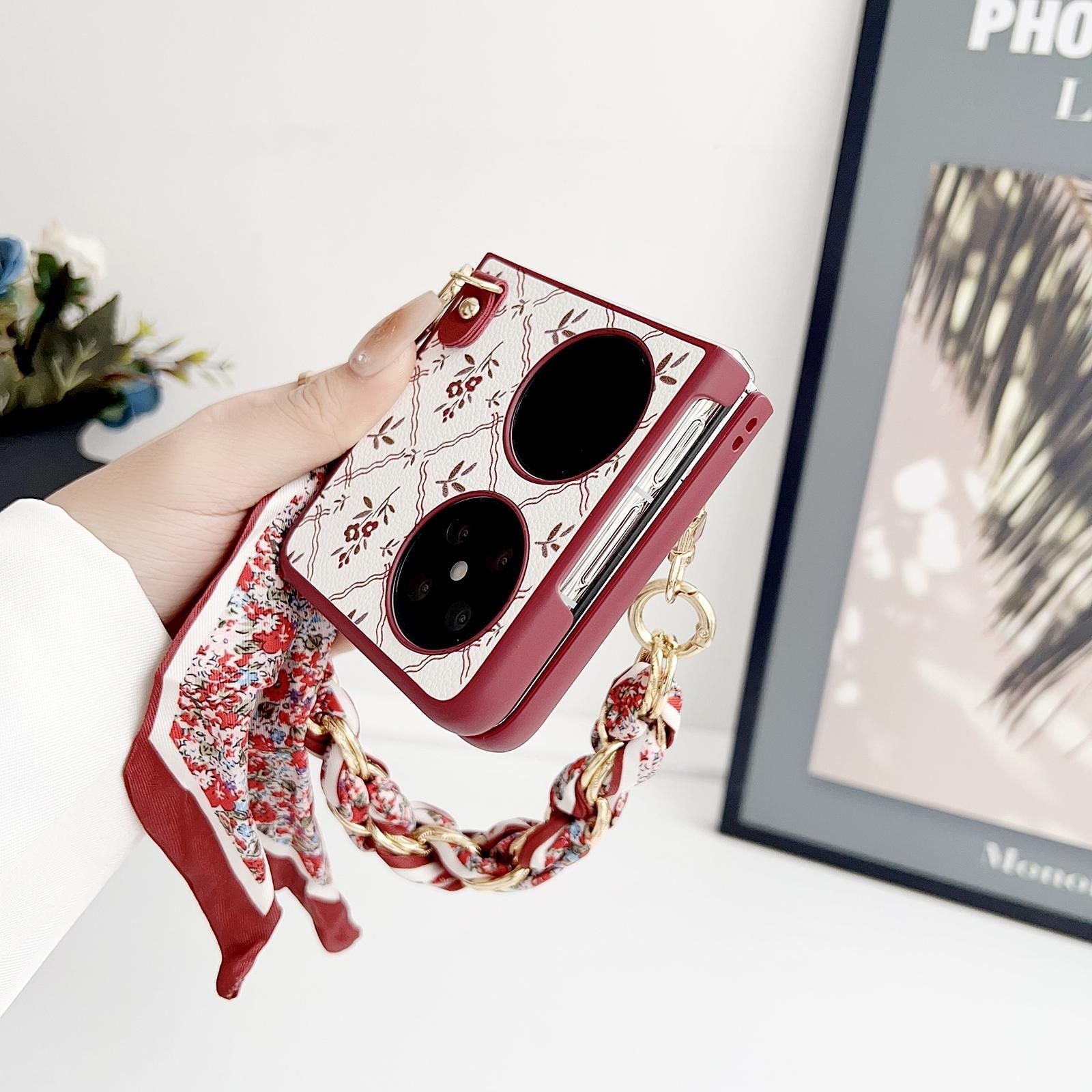 Luck Flower Pattern Strap Case For Huawei P50 Pocket