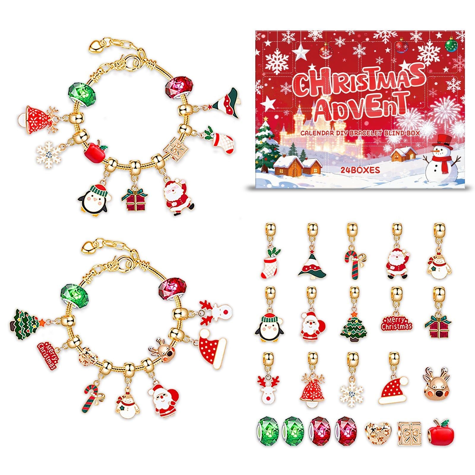 Christmas Countdown Bracelet Blind Box, DIY Jewelry, Festive Holiday Surprise ,1 set