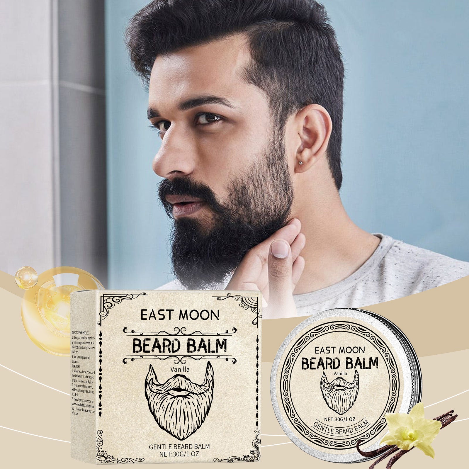 Natural Vanilla Beard Care Wax, Nourishing, Softening, Stylish, Gentle, Fragrance ,30g