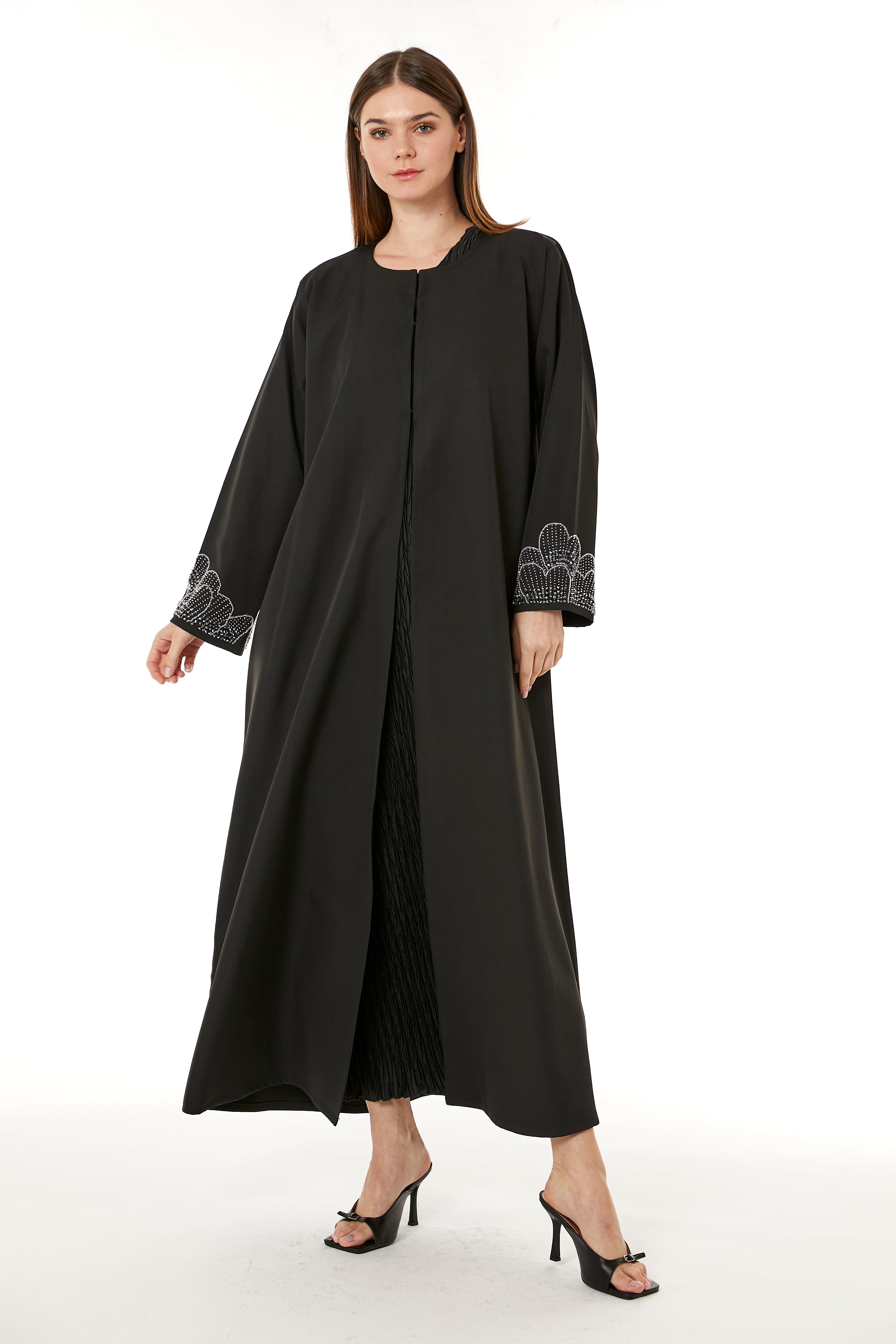MOiSTREET Black Korean Nida Hand Embellished Abaya