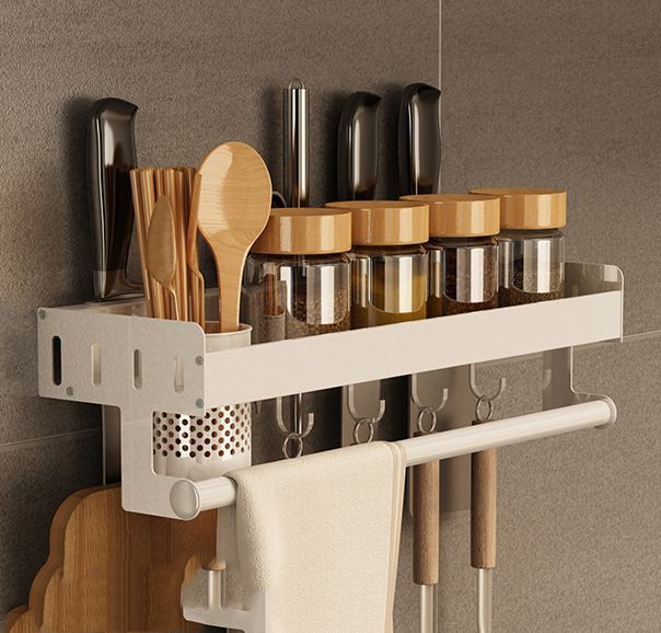 40cm Kitchen Storage Rack With Holder Knife Pan Hanger Shelving With 1 Cups 4 Hooks