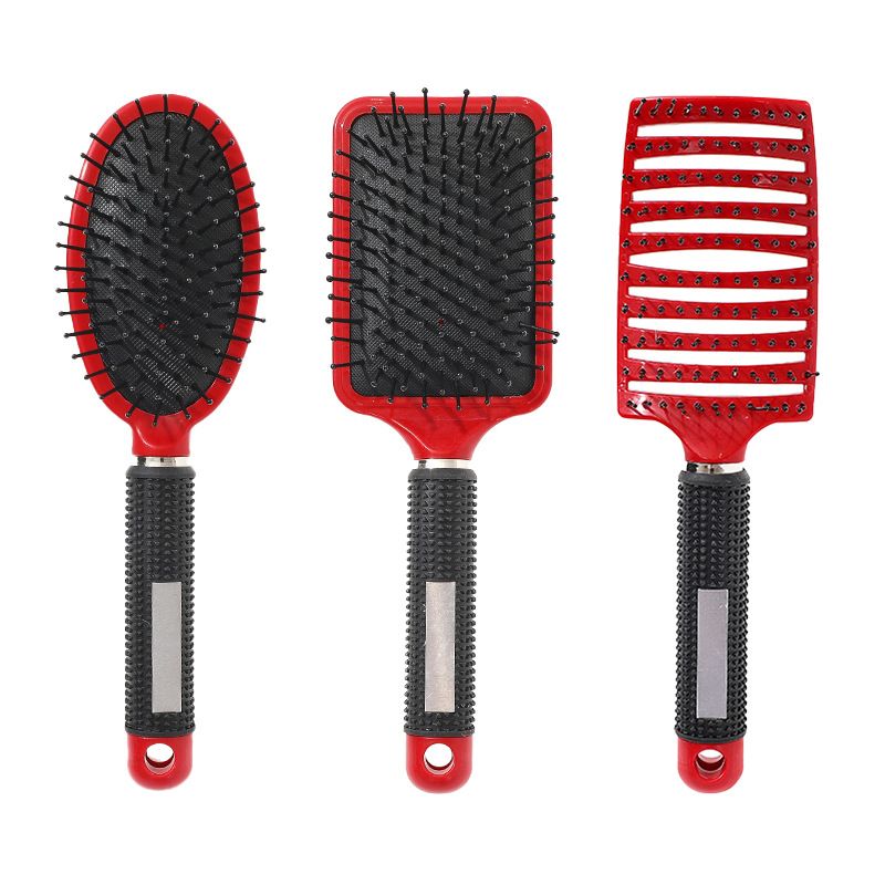 3Pcs Red Paddle Hair Brush Set for Massage & Detangling