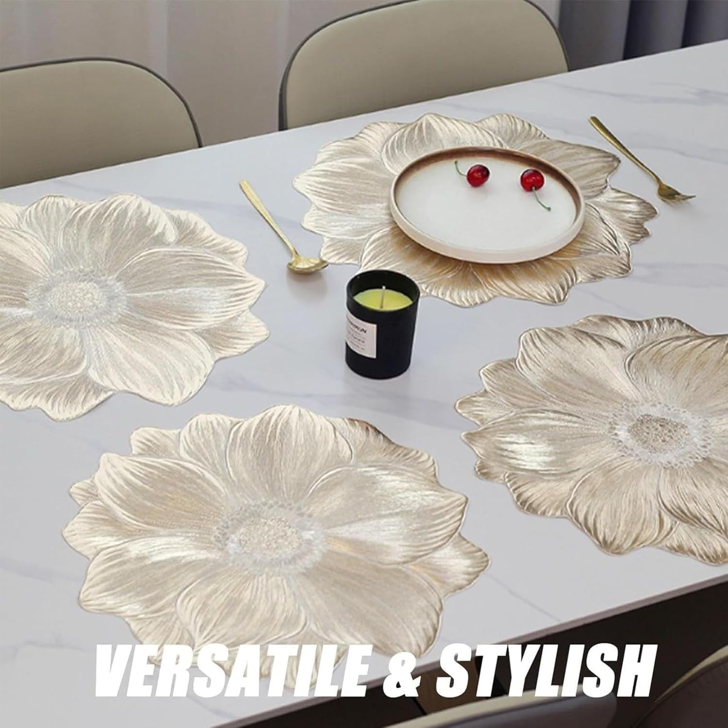 6 Pack Creative Flower PVC Placemat 3D Floral Design Placemats Heat-Resistant Place Mats